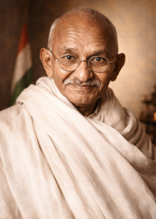 Portret Mahatma Gandhi, simbol al nonviolenței