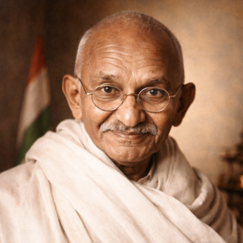 Portret Mahatma Gandhi, simbol al nonviolenței